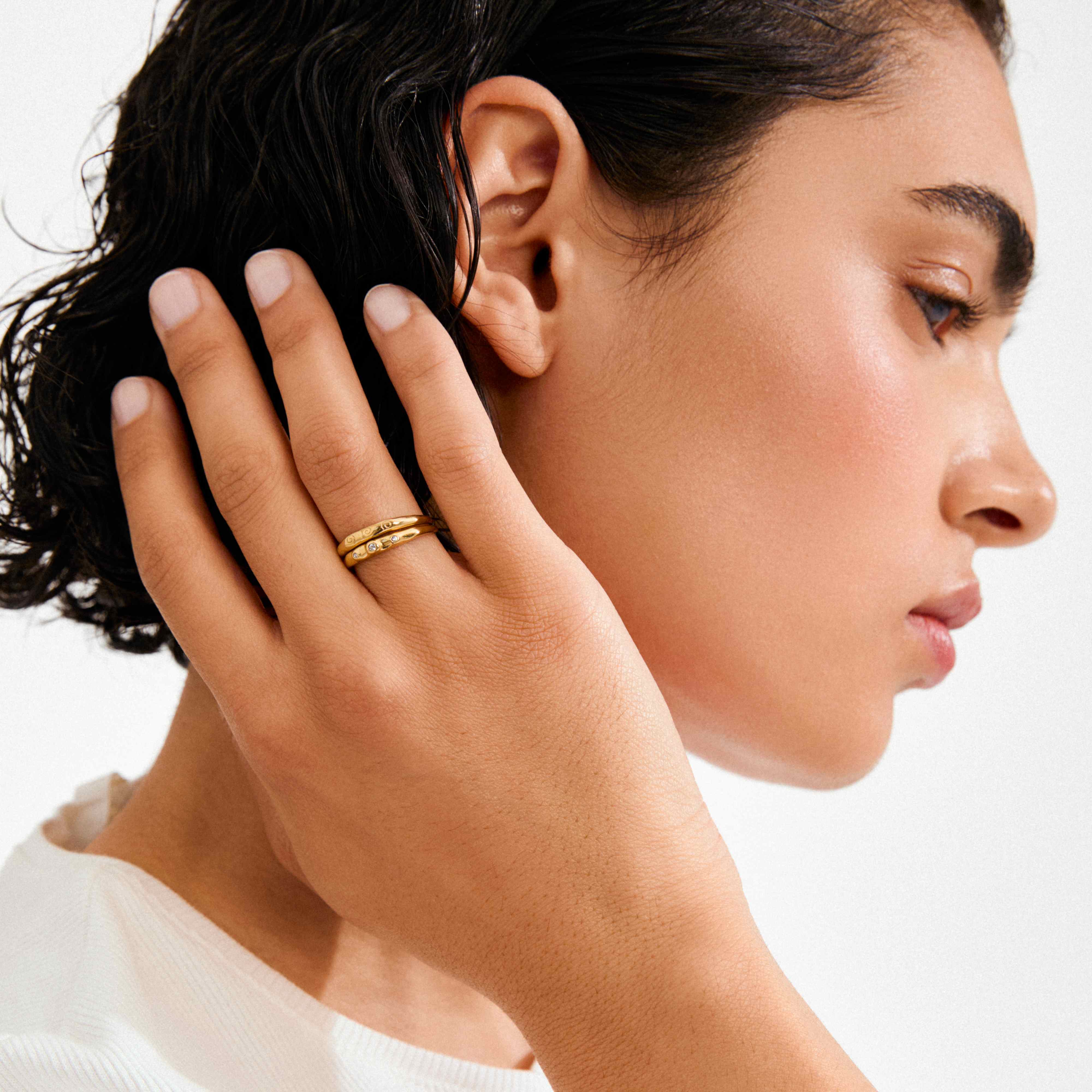 FIRE recycled spiral & crystal rings 2-in-1 - Image 3